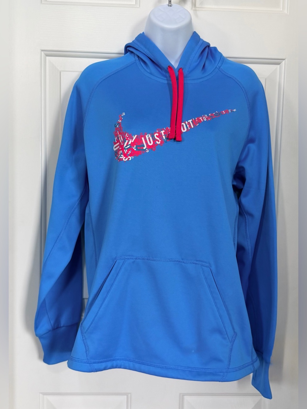 Nike Bright Blue Hoodie with Neon Pink Drawstrings and Swoosh